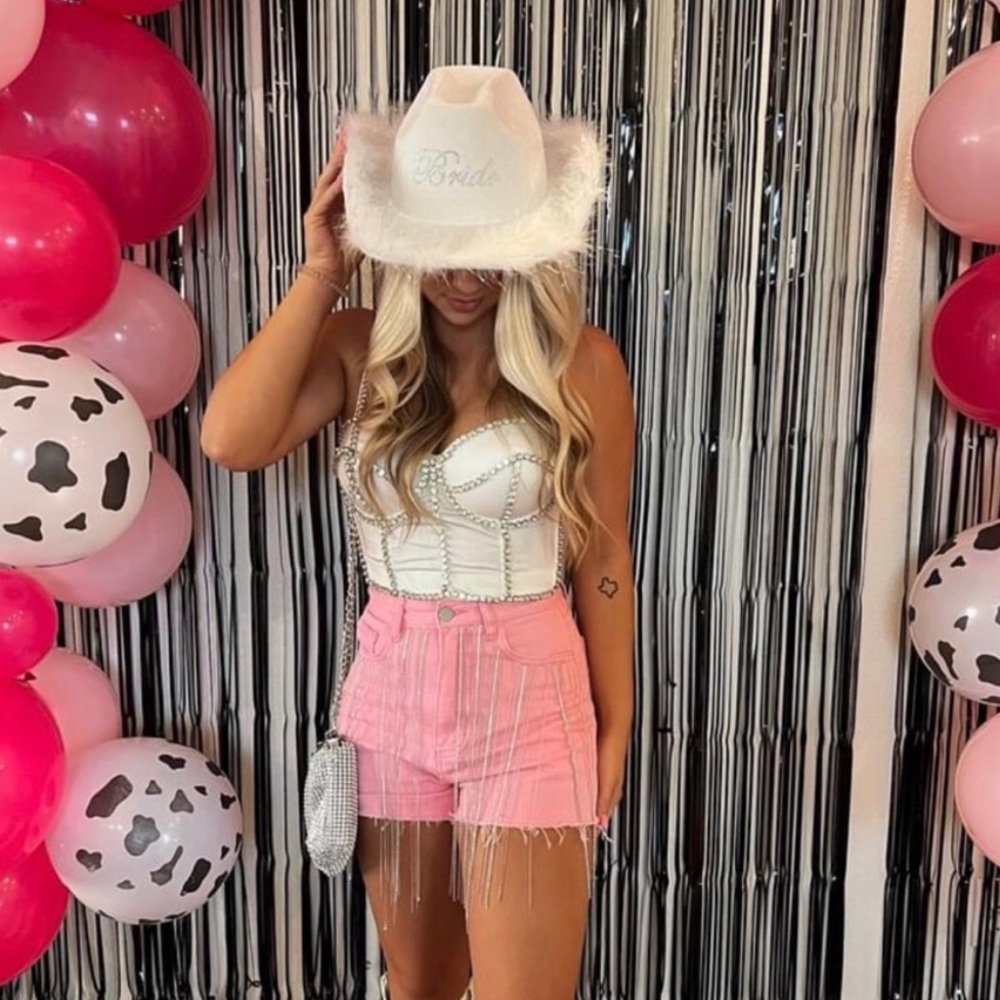 Fringe Pink Denim Shorts